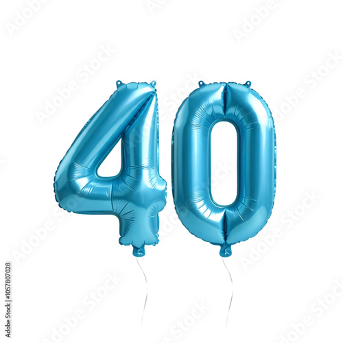 Realistic 3D blue number 40 fourth shaped balloon isolated on white background 
