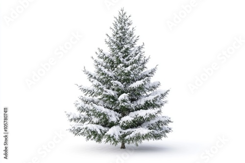 spruce covered with snow isolated on white background