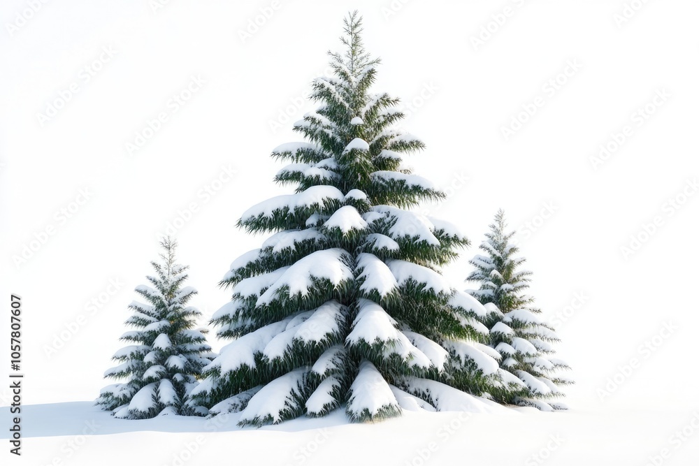 Spruce covered with snow isolated on white background winter forest Spruce covered with snow isolated on white background winter forest