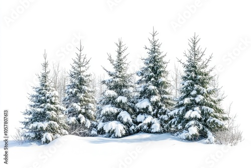 Spruce covered with snow isolated on white background winter forest