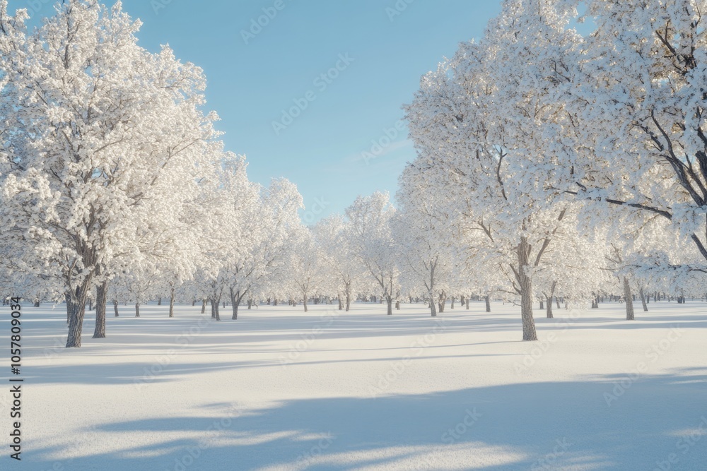 Trees in park covered with snow Trees in park covered with snow