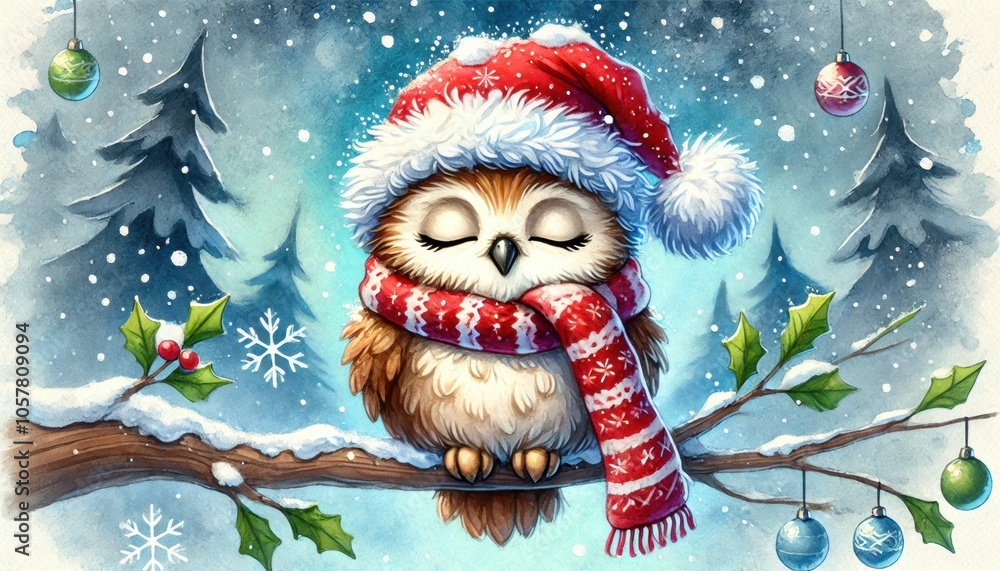 Festive Owl in Santa Hat on Snowy Branch
Festive Owl in Santa Hat on Snowy Branch