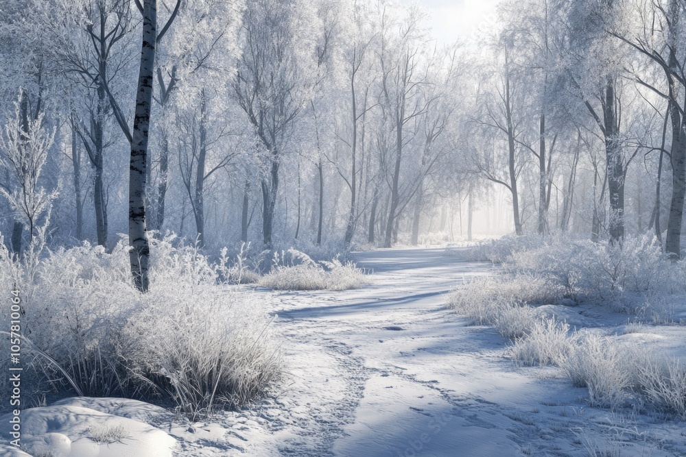 Obraz premium white wood covered with frost frosty landscape