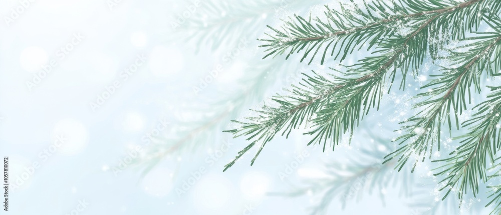 Obraz premium Snowy Pine Tree Branches on Winter Wonderland Background