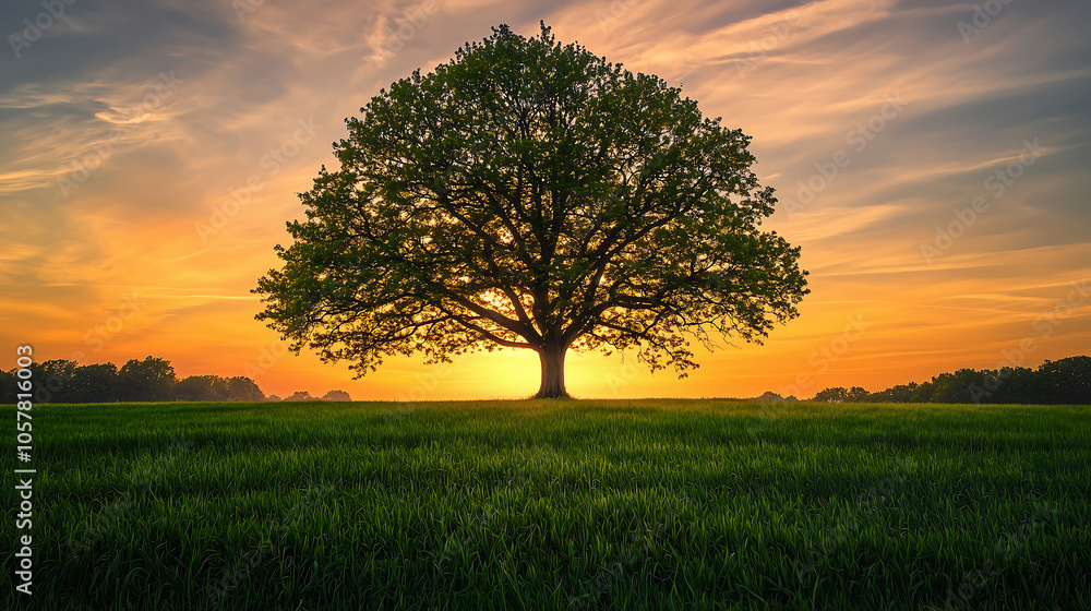 Majestic Tree Silhouetted Against a Vibrant Sunset Majestic Tree Silhouetted Against a Vibrant Sunset