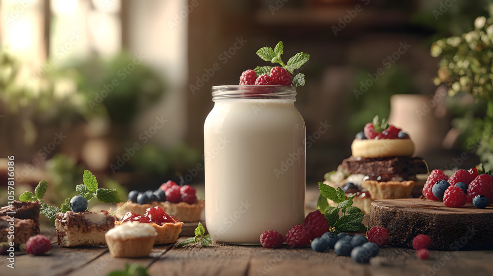 Indulge in a Delicious Display with a Jar of Creamy Condensed Milk Set Against a Backdrop of Tempting Treats Indulge in a Delicious Display with a Jar of Creamy Condensed Milk Set Against a Backdrop of Tempting Treats