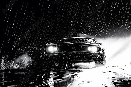 sin city, car, night, rain, drive, dark, photo