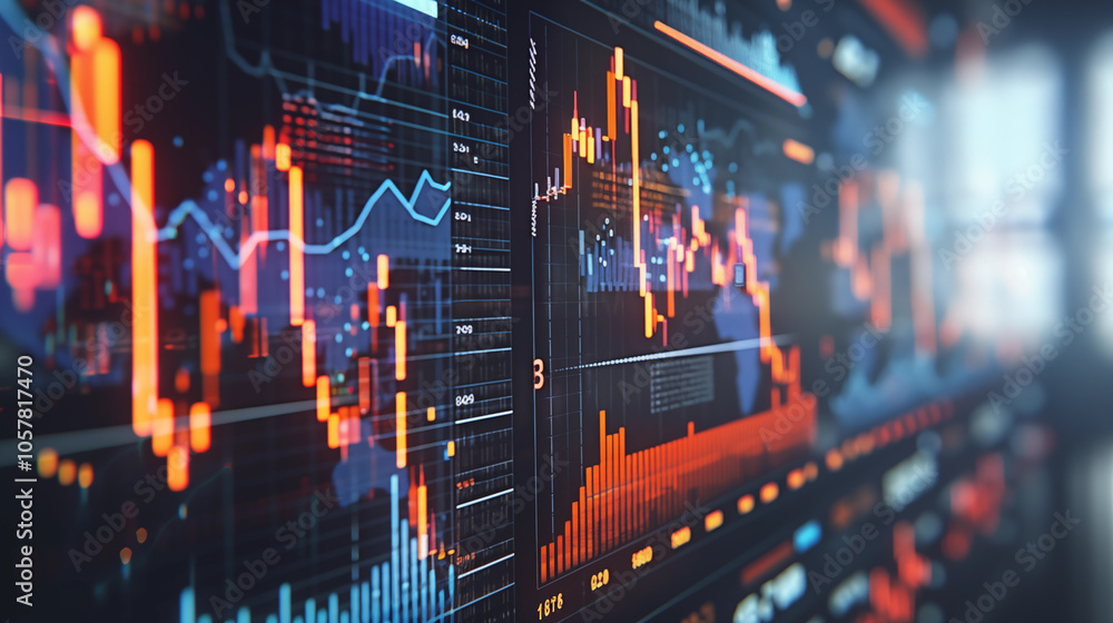 Obraz premium Dynamic financial chart with colorful graphs illustrating market trends and data analysis