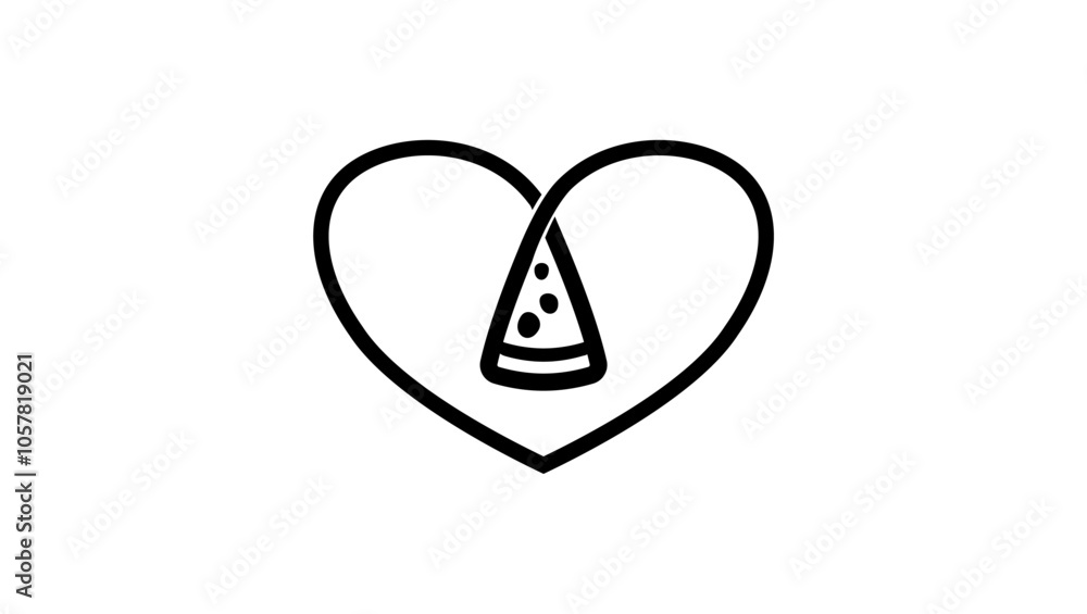 pizza in heart, black isolated silhouette pizza in heart, black isolated silhouette