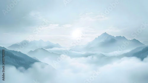 A Dreamy Landscape of Nebulous Fog Enveloping Rolling Hills for a Sense of Serenity and Tranquility