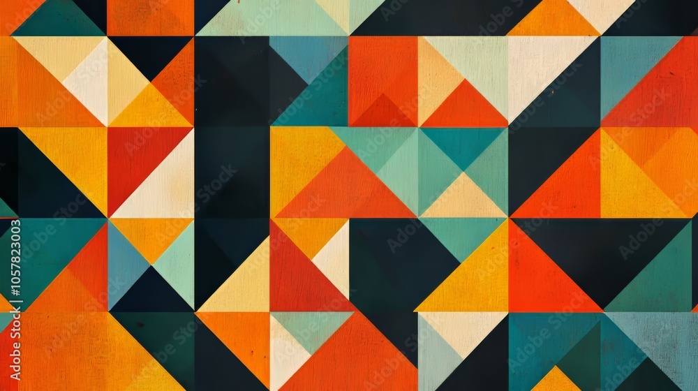 A vibrant geometric pattern with colorful triangles and shapes, showcasing a playful and dynamic design that captures the essence of modern art. A vibrant geometric pattern with colorful triangles and shapes, showcasing a playful and dynamic design that captures the essence of modern art.
