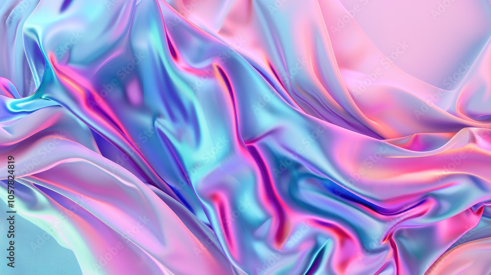 Obraz premium Abstract background with colorful flying fabric, fluid and wavy shapes in pink, purple and blue colors, 3D rendering illustration. Elegant wallpaper design for poster.