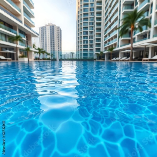 Water surface of swimming pool in hotel Condominium Ultra realistic Photorealistic 