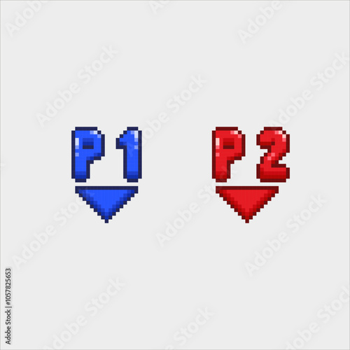 Player 1 and player 2, pixel art letters