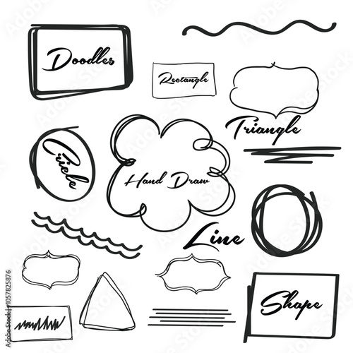 Set of DooHand Draw Shape Doodle Line Rectangle Triangle and Cricledle Lines Circles And Squares