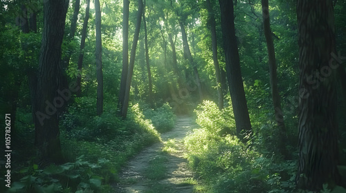 A Calm Forest Scene Where Sunlight Filters Through Trees, Evoking the Peacefulness of Halcyon Moments