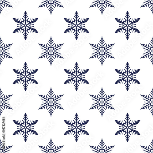 Snowflakes seamless pattern, detailed hand drawn vector line illustration. Graphic outline doodle drawing. Christmas and New Year background for frosty winter design, gift wrapping, packaging, textile