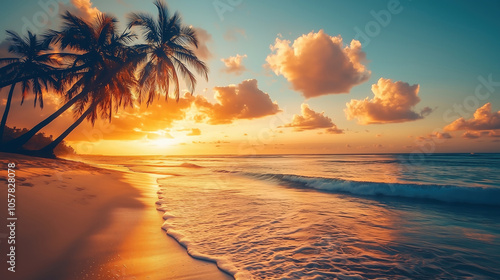 Serene Sunset Over the Ocean with Gentle Waves