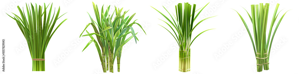 Lemongrass Bundle Isolated on White Background, Green, Herb, Aromatic, Culinary Lemongrass Bundle Isolated on White Background, Green, Herb, Aromatic, Culinary