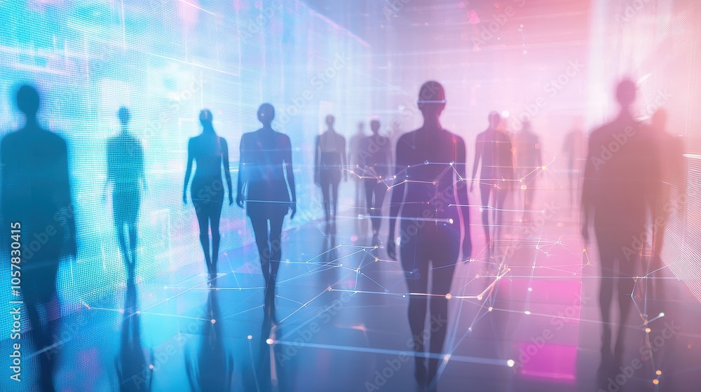 Fototapeta premium Futuristic Human Network: Silhouettes in Digital Realm