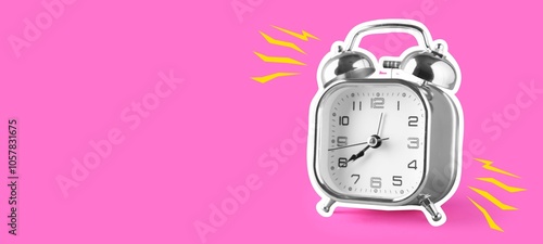 Ringing alarm clock on pink...