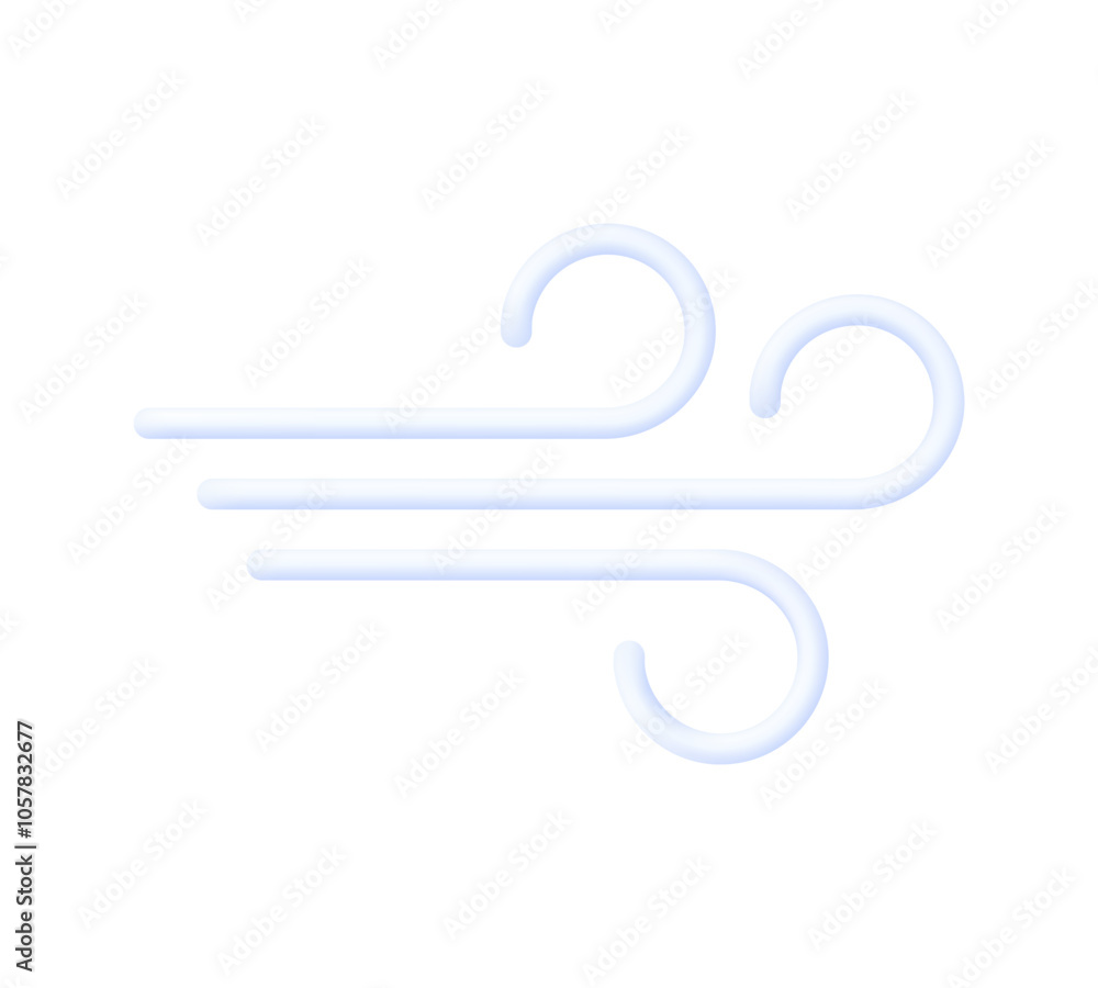 3D Blowing wind line icon. Windy weather symbol. 3D Blowing wind line icon. Windy weather symbol.