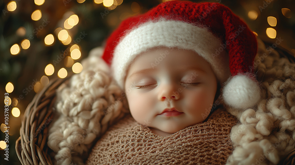 A charming image of a baby wearing a Christmas hat, embodying the joy and warmth of the holiday season.