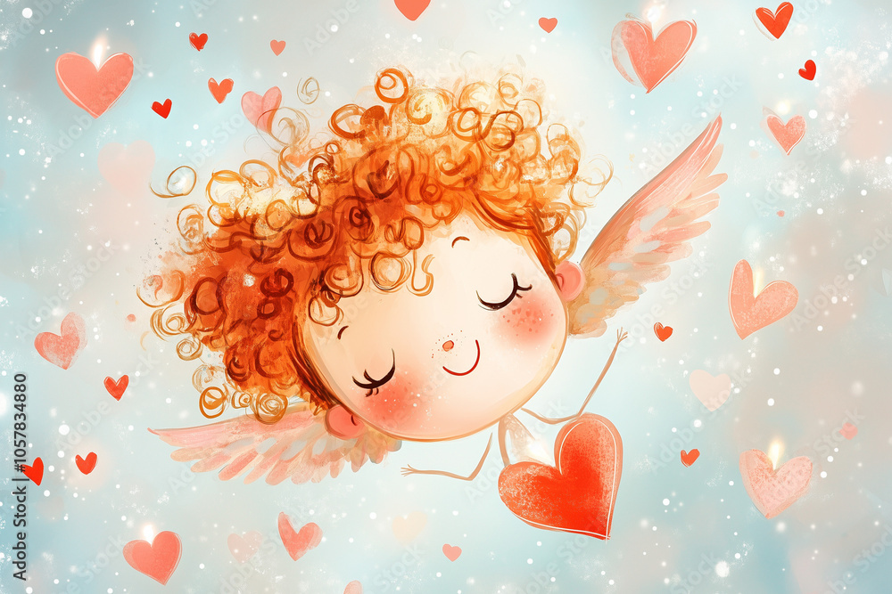 Playful Cupid illustration holding heart-shaped arrow Playful Cupid illustration holding heart-shaped arrow