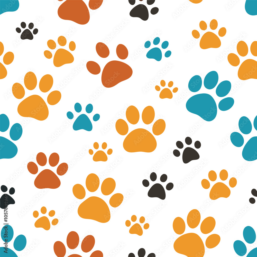 Fototapeta premium Print Playful Paw Print Seamless Pattern Colorful Animal Paw Prints for Backgrounds Textiles and Resource