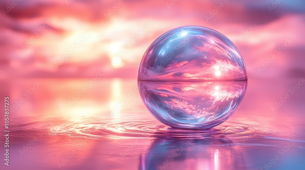 Colorful 3D Bubble in Reflective Water Surface Colorful 3D Bubble in Reflective Water Surface