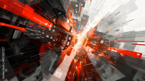 Abstract urban architecture banner in red, white, gray, black