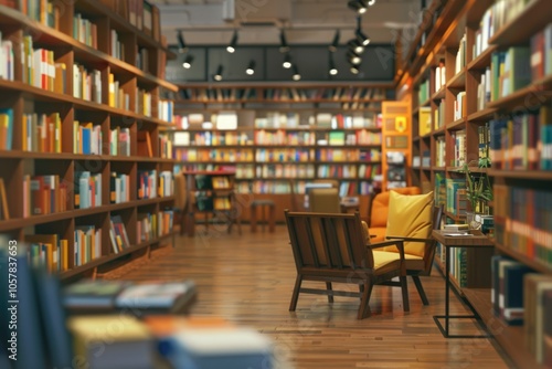 Abstract bookstore and stationary store interior with book collections.