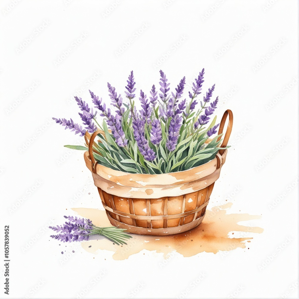 Beautiful basket filled with fresh lavender flowers, showcasing vibrant colors and natural elegance in a serene design Beautiful basket filled with fresh lavender flowers, showcasing vibrant colors and natural elegance in a serene design