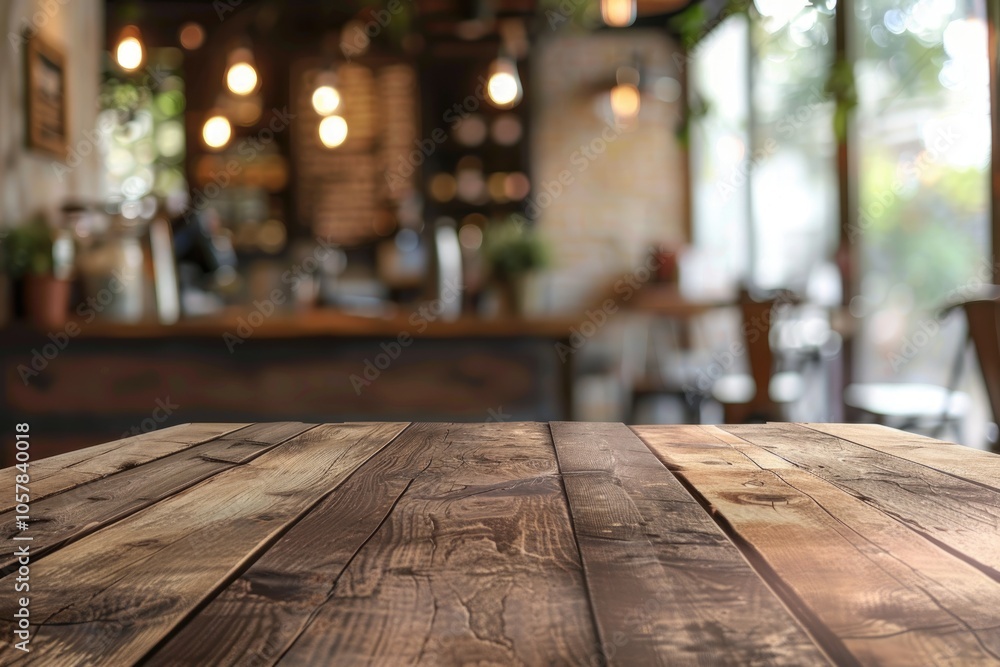 Empty wooden table in coffee shop for product display. Empty wooden table in coffee shop for product display.