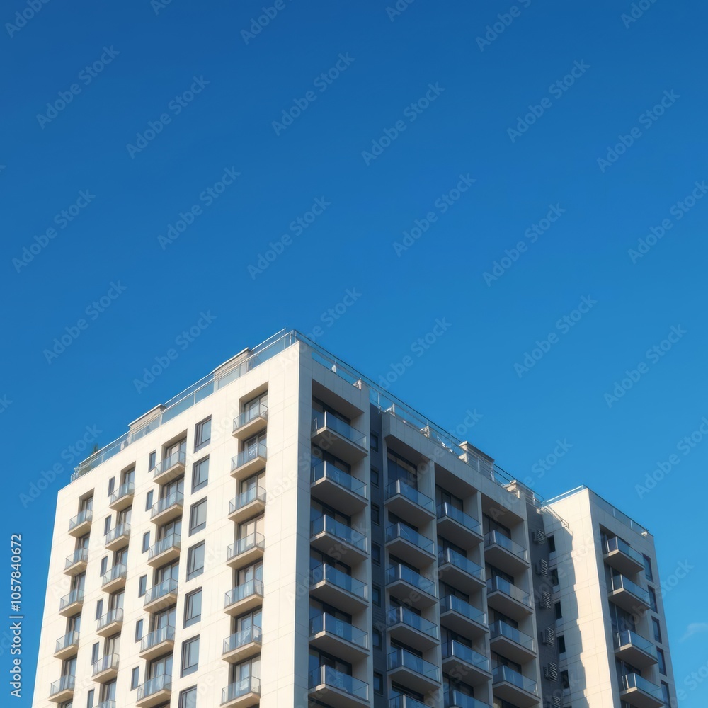 A new high-rise building against the blue sky new building with glazed loggias new building Condominium Ultra realistic Photorealistic A new high-rise building against the blue sky new building with glazed loggias new building Condominium Ultra realistic Photorealistic