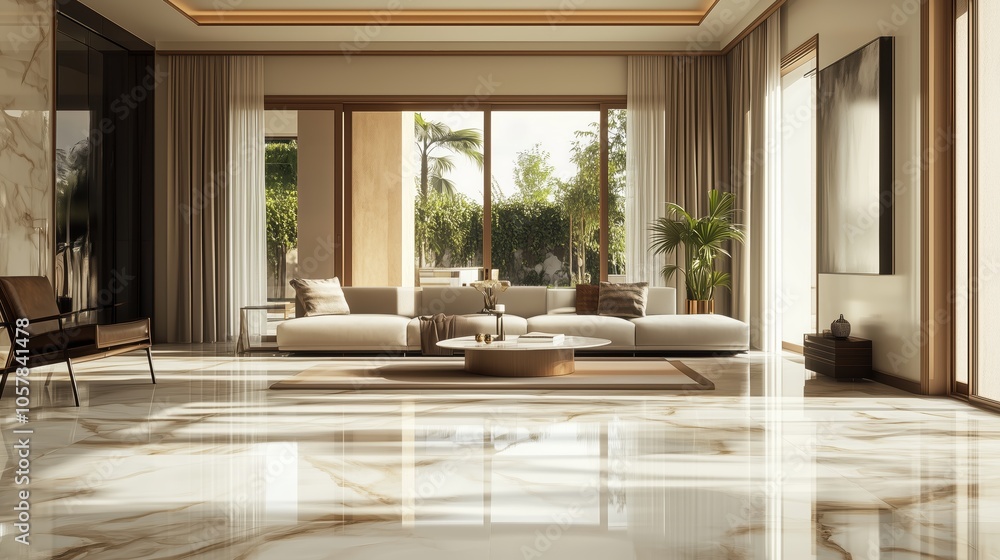 Sunlit Living Room with Neutral Furniture and Indoor Plants for a Fresh Look - Made with Generative AI Sunlit Living Room with Neutral Furniture and Indoor Plants for a Fresh Look - Made with Generative AI