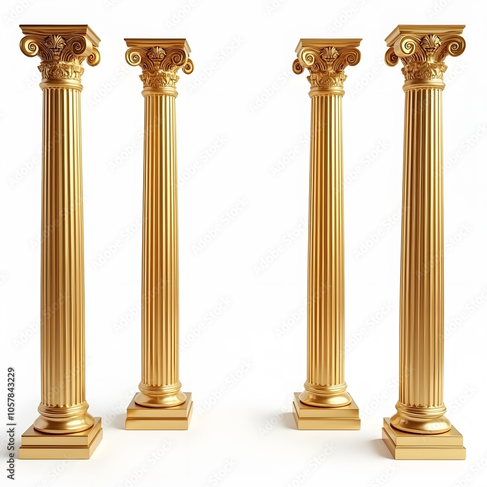 Golden Classical Columns Isolated on White Background Golden Classical Columns Isolated on White Background