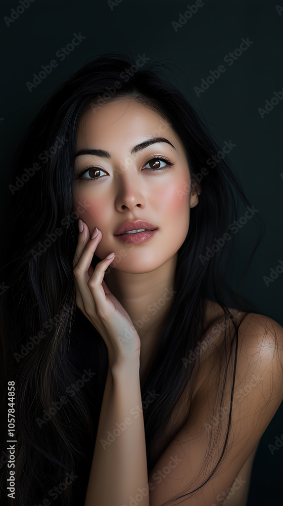 Portrait of a Smiling Woman with Long Dark Hair Portrait of a Smiling Woman with Long Dark Hair