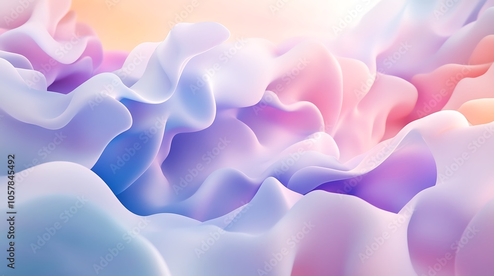 A 3D abstract background featuring soft, cloud-like forms in pastel shades A 3D abstract background featuring soft, cloud-like forms in pastel shades