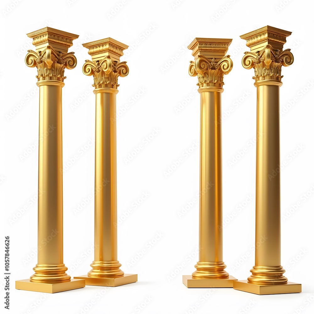 Golden Classical Columns Isolated on White Background Golden Classical Columns Isolated on White Background
