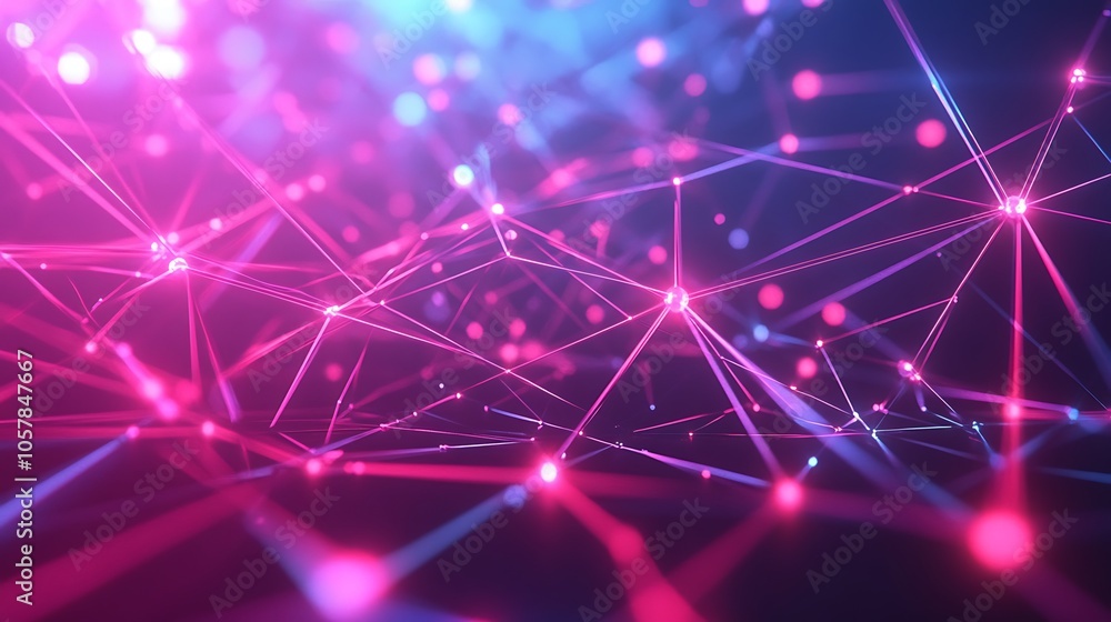 A 3D abstract background with a network of neon lines and nodes, evoking a digital theme A 3D abstract background with a network of neon lines and nodes, evoking a digital theme