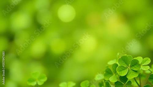 St. Patrick's Day green blurred background with shamrock leaves. Patrick Day. Abstract border art design. Magic clover nature backdrop isolated with white highlights, png