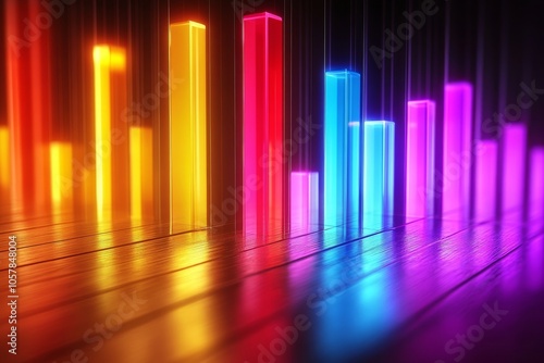 Colorful bar chart, glowing effects, modern and sleek design