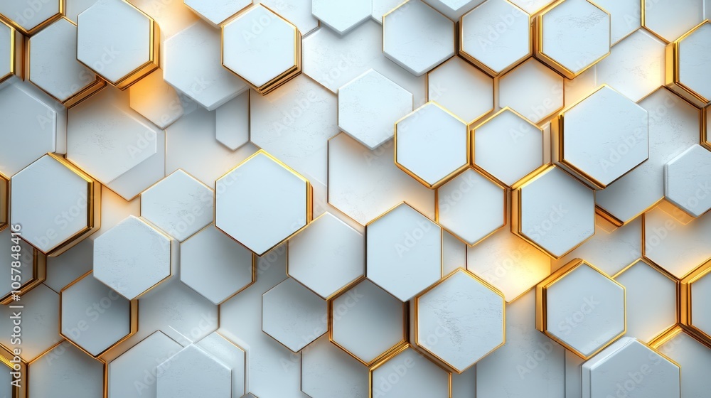 Digital hi-tech luxury: White and gold hexagonal background, sophisticated vector art Digital hi-tech luxury: White and gold hexagonal background, sophisticated vector art