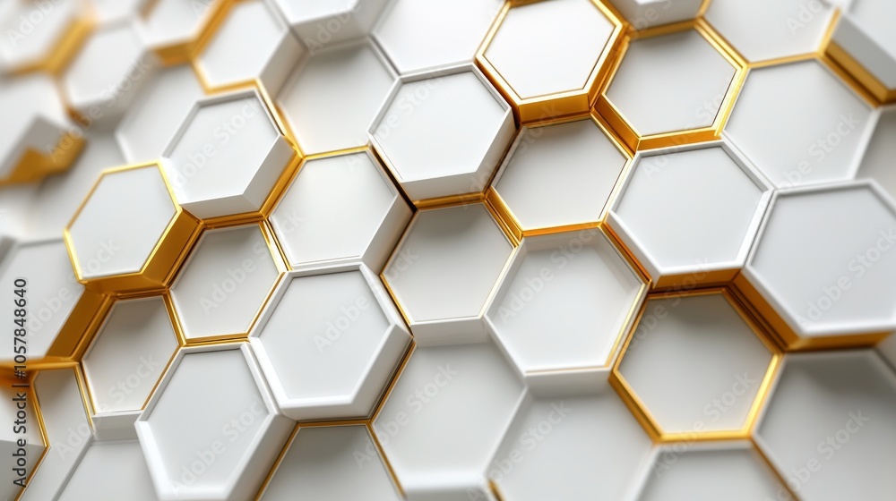 Digital hi-tech luxury: White and gold hexagonal background, sophisticated vector art Digital hi-tech luxury: White and gold hexagonal background, sophisticated vector art