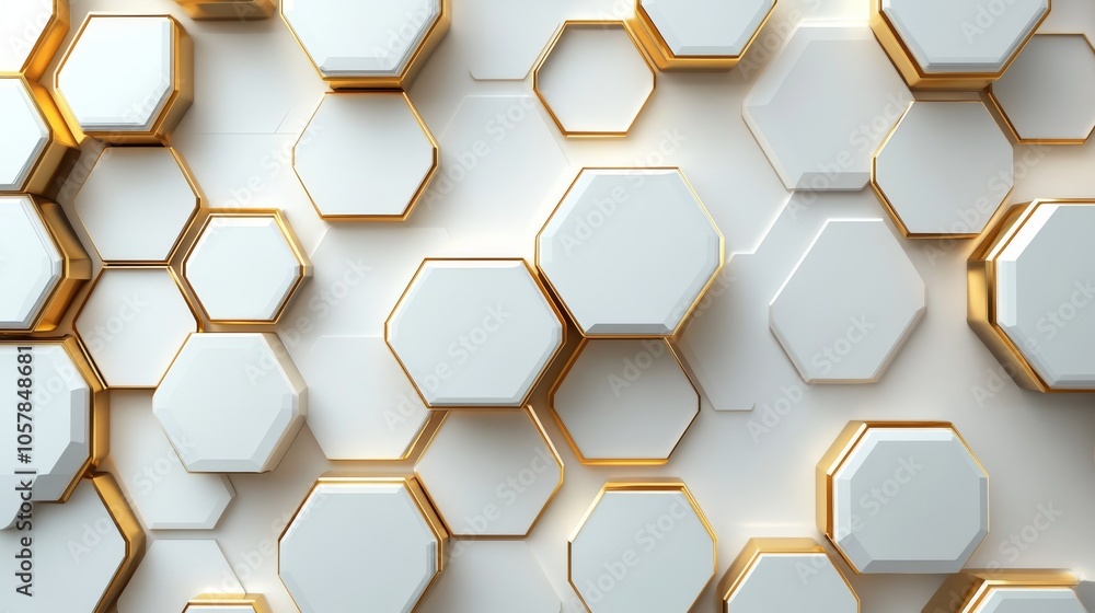 Digital hi-tech luxury: White and gold hexagonal background, sophisticated vector art Digital hi-tech luxury: White and gold hexagonal background, sophisticated vector art