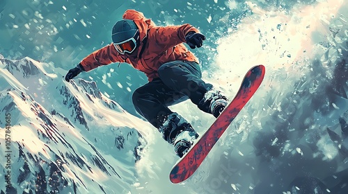 Snowboarder performing a trick.