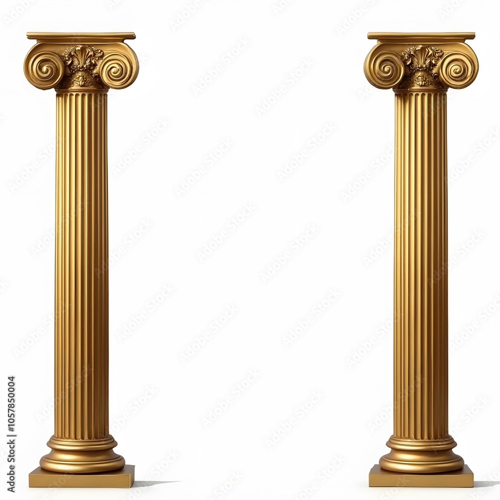 Golden Classical Columns Isolated on White Background Golden Classical Columns Isolated on White Background