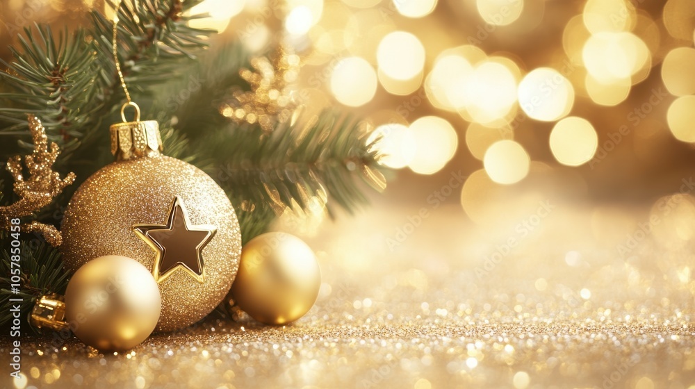Festive Christmas Ornaments and Bokeh Lights Festive Christmas Ornaments and Bokeh Lights