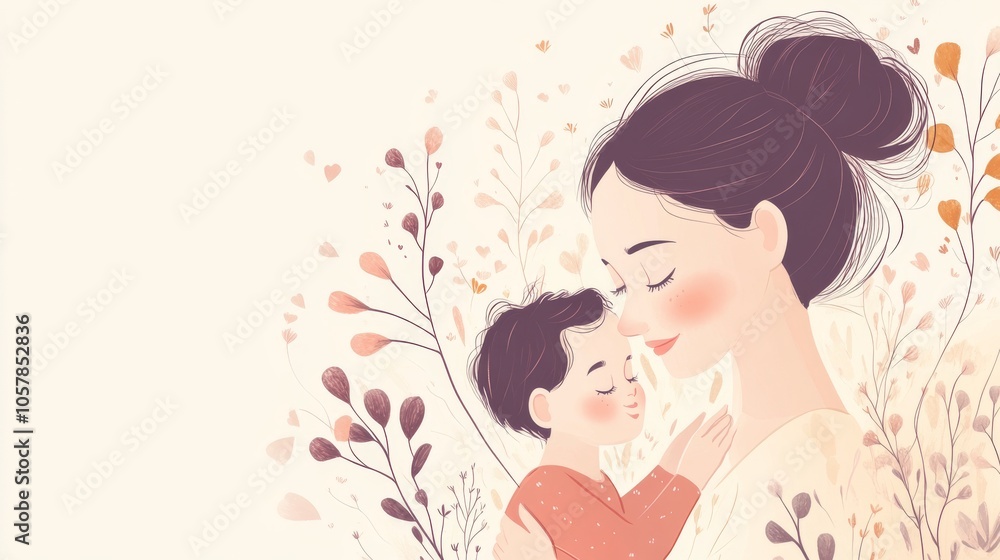 Mother and child in a loving embrace, celebrating Mother's Day with a vibrant, cheerful background. Vector illustration Mother and child in a loving embrace, celebrating Mother's Day with a vibrant, cheerful background. Vector illustration